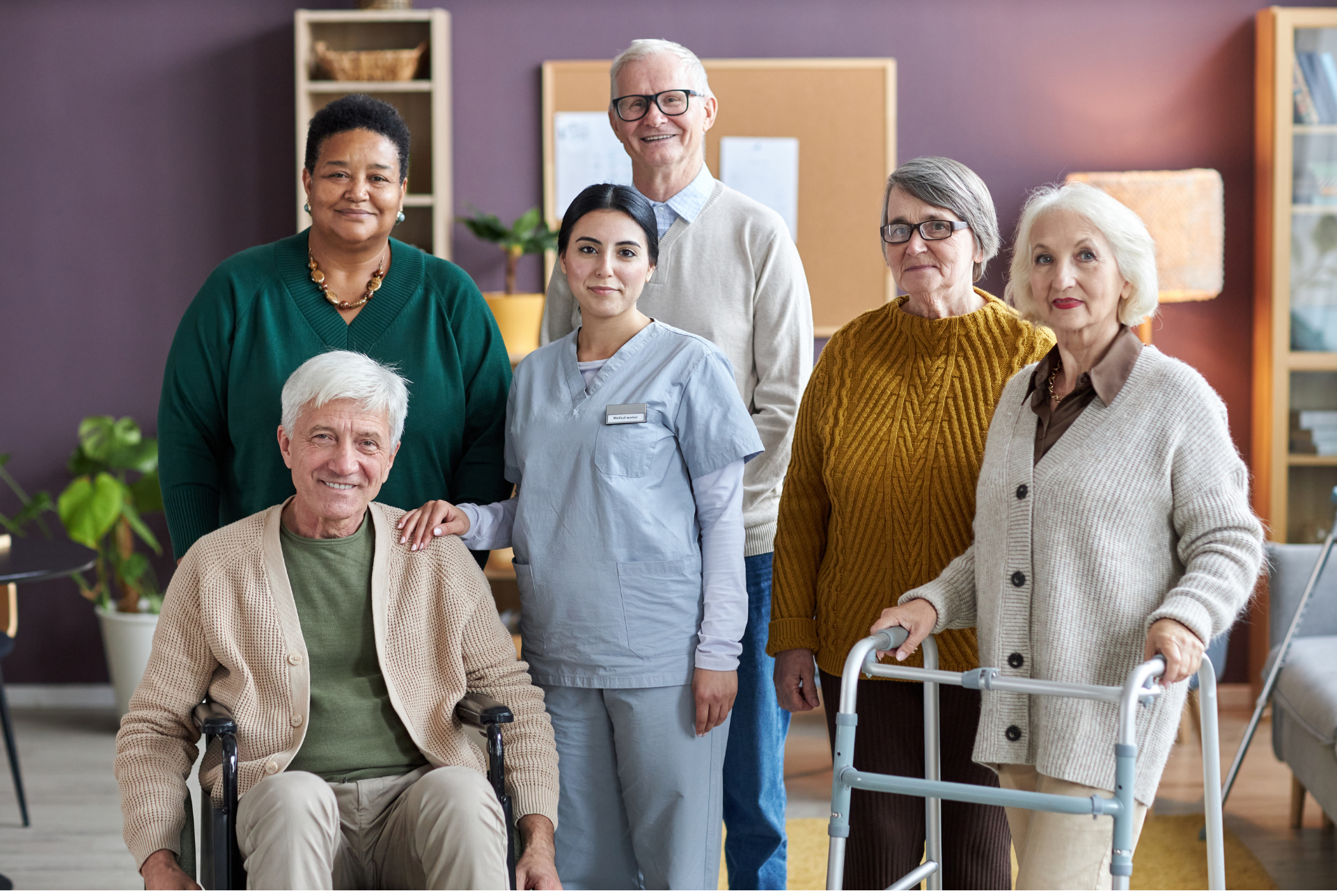 seniors looking into the camera in a senior living community